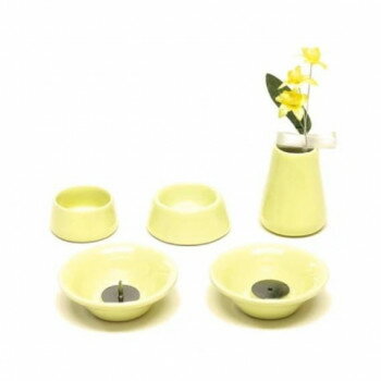 ペット仏具 仏具8点セット 陶器 イエロー 060021【メーカー直送：代金引換不可：同梱不可】【北海道・沖縄・離島は配達不可】