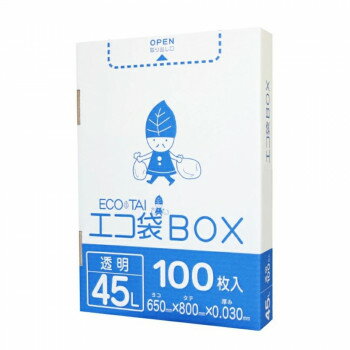 エコ袋BOX 45L HK-430 透明 100枚×6小箱【メーカー直送：代金引換不可：同梱不可】【北海道・沖縄・離島は配達不可】