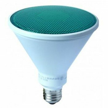 ※パッケージ、デザイン等は予告なく変更される場合があります。※画像はイメージです。商品タイトルと一致しない場合があります。ビーム型カラーLED電球です。※防滴タイプですが、器具は防水タイプをご使用ください。サイズD121×H129mm個装サイズ：16.6×13.2×13cm重量233g個装重量：320g素材・材質樹脂仕様屋外・屋内兼用/150W相当口金:E26定格入力電圧:100V定格消費電力:11.5W配光角度:30度グローブ種別:樹脂、緑定格寿命:約40000時間保証期間 : 1年断熱施工器具:×密閉型器具:×PSマークの種類:PSE届出事業者:東京メタル工業株式会社生産国中国広告文責:株式会社ホームセンターセブンTEL:0978-33-2811※パッケージ、デザイン等は予告なく変更される場合があります。※画像はイメージです。商品タイトルと一致しない場合があります。fk094igrjs