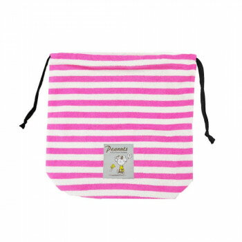 PEANUTS スヌーピー マチあり巾着 ボーダー ピンク【メーカー直送：代金引換不可：同梱不可】【北海道・沖縄・離島は配達不可】
