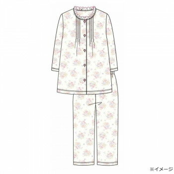 Cotton - ギャルソンヌ　レディスパジャマ　綿100％　天竺　花ブーケ柄　ピンタックフリル7分袖分　ピンク　161026　Lサイズ【メーカー直送：代金引換不可：同梱不可】【北海道・沖縄・離島は配達不可】