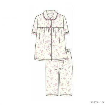 Cotton - ギャルソンヌ　レディスパジャマ　梨地ジャガード　ガーデンフラワー柄　胸切替　5分袖シャツ　ピンク　171066　Lサイズ【メーカー直送：代金引換不可：同梱不可】【北海道・沖縄・離島は配達不可】