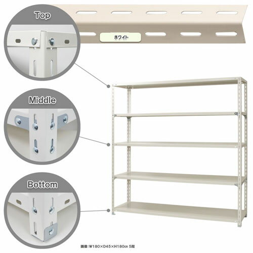 【ポイント10倍】スチールラック オフィス家具 幅180×奥行45×高さ180cm 5段 ホワイト NC-4-18-5 キタジマ [スチール棚 スチールラック オフィス家具 業務用 収納棚 収納ラック]【ポイントUP:2026年1月24日20:00～1月29日01:59まで】