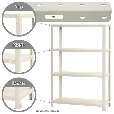 スマートラック W800×D300×H1200mm　ホワイト 4段 NSTR-454-4 キタジマ [スチール棚 スチールラック 業務用 収納棚 収納ラック]