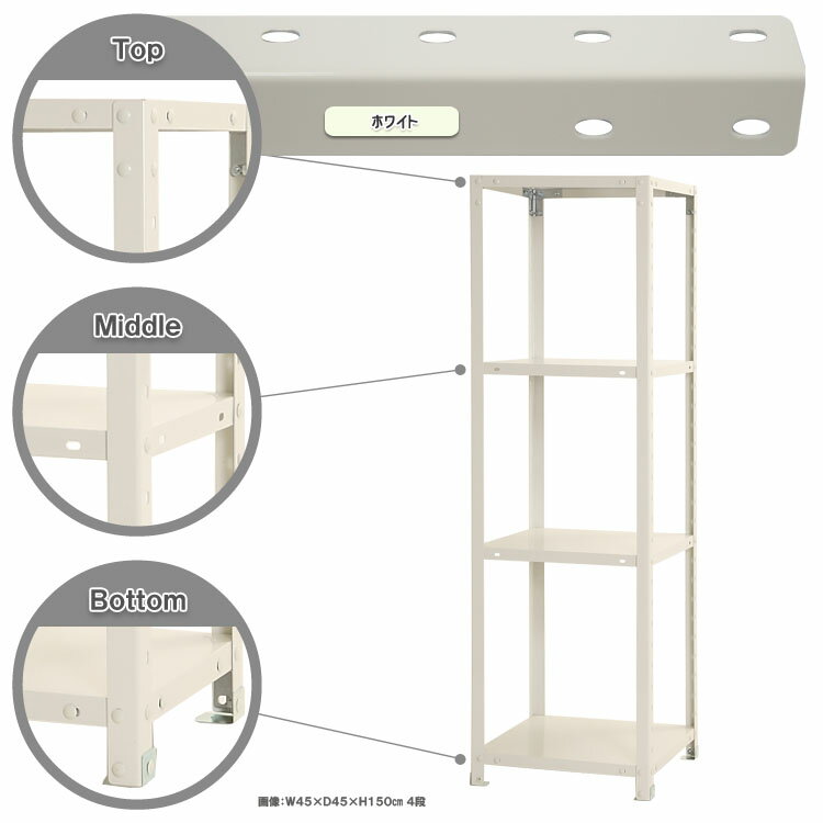 【ポイント10倍】スマートラック 幅45×奥行45×高さ150cm 4段 ホワイト NSTR-527-4 キタジマ [スチール棚 スチールラック オフィス家具 業務用 収納棚 収納ラック]【ポイントUP:2026年1月24日20:00～1月29日01:59まで】