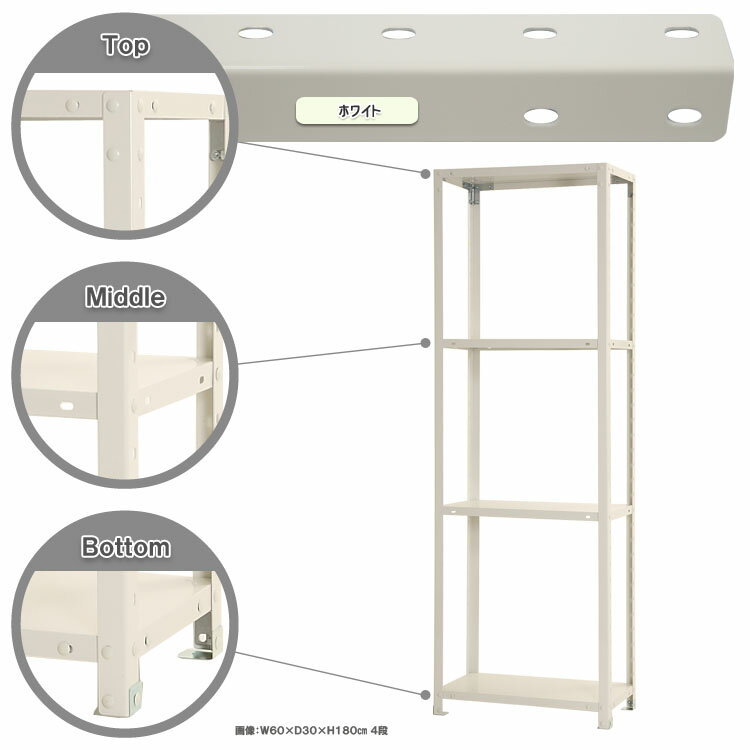 【ポイント10倍】スマートラック 幅60×奥行45×高さ180cm 4段 ホワイト NSTR-637-4 キタジマ [スチール棚 スチールラック オフィス家具 業務用 収納棚 収納ラック]【ポイントUP:2026年1月24日20:00～1月29日01:59まで】