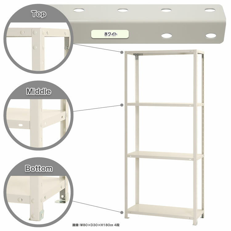 【ポイント10倍】スマートラック 幅80×奥行45×高さ180cm 4段 ホワイト NSTR-657-4 キタジマ [スチール棚 スチールラック オフィス家具 業務用 収納棚 収納ラック]【ポイントUP:2026年1月24日20:00～1月29日01:59まで】