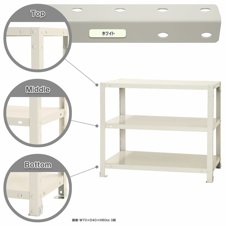 【ポイント10倍】スマートラック 幅70×奥行45×高さ60cm 3段 ホワイト NSTR-147-3 キタジマ [スチール棚 スチールラック オフィス家具 業務用 収納棚 収納ラック]【ポイントUP:2026年1月24日20:00～1月29日01:59まで】