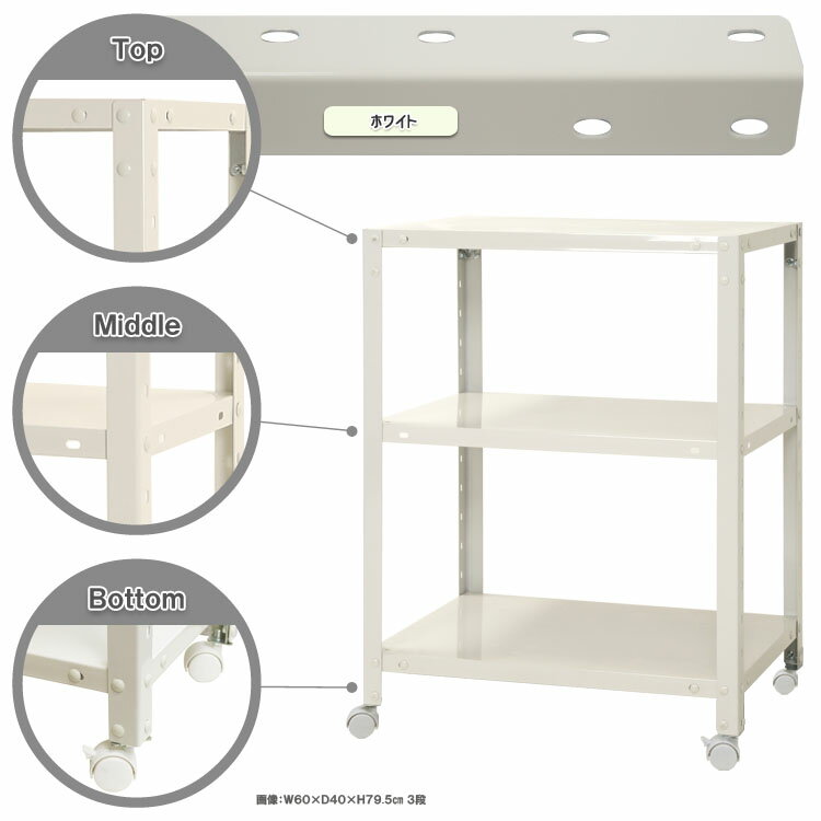 【ポイント10倍】スマートラック キャスター付 幅60×奥行45×高さ78.5cm 3段 ホワイト NSTR-K237-3 キタジマ [スチール棚 スチールラック オフィス家具 業務用 収納棚 収納ラック]【ポイントUP:2026年1月24日20:00～1月29日01:59まで】