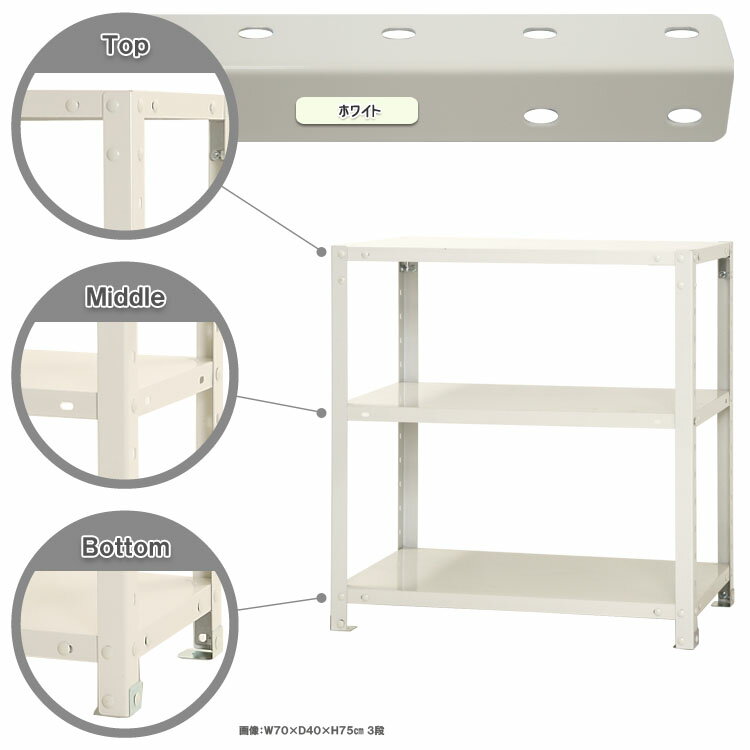【ポイント10倍】スマートラック 幅70×奥行40×高さ75cm 3段 ホワイト NSTR-246-3 キタジマ [スチール棚 スチールラック オフィス家具 業務用 収納棚 収納ラック]【ポイントUP:2026年1月24日20:00～1月29日01:59まで】