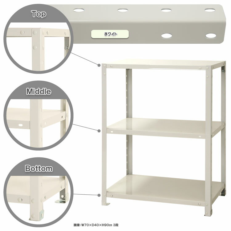 【ポイント10倍】スマートラック 幅70×奥行40×高さ90cm 3段 ホワイト NSTR-346-3 キタジマ [スチール棚..