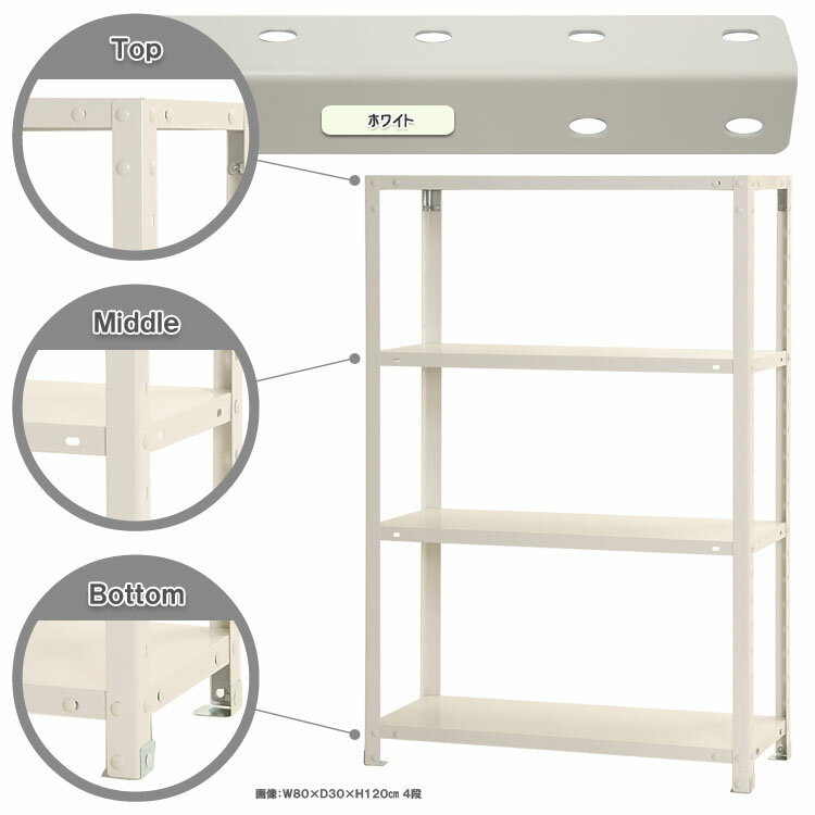【ポイント10倍】スマートラック 幅80×奥行40×高さ120cm 4段 ホワイト NSTR-456-4 キタジマ [スチール棚 スチールラック オフィス家具 業務用 収納棚 収納ラック]【ポイントUP:2026年1月24日20:00～1月29日01:59まで】