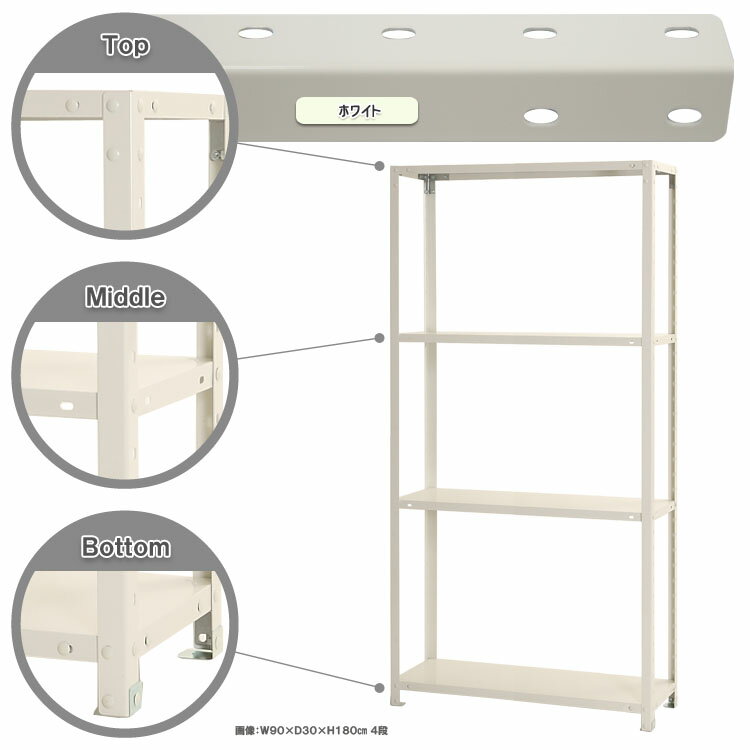 【ポイント10倍】スマートラック 幅90×奥行45×高さ110cm 4段 ホワイト NSTR-667-4 キタジマ [スチール棚 スチールラック オフィス家具 業務用 収納棚 収納ラック]【ポイントUP:2026年1月24日20:00～1月29日01:59まで】