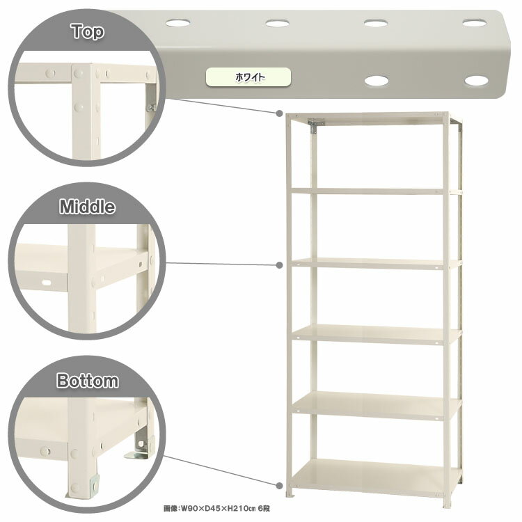 【ポイント10倍】スマートラック 幅90×奥行40×高さ210cm 6段 ホワイト NSTR-766-6 キタジマ [スチール棚 スチールラック オフィス家具 業務用 収納棚 収納ラック]【ポイントUP:2026年1月24日20:00～1月29日01:59まで】