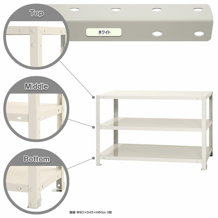 【ポイント10倍】スマートラック 幅90×奥行40×高さ60cm 3段 ホワイト NSTR-166-3 キタジマ [スチール棚 スチールラック オフィス家具 業務用 収納棚 収納ラック]【ポイントUP:2026年1月24日20:00～1月29日01:59まで】