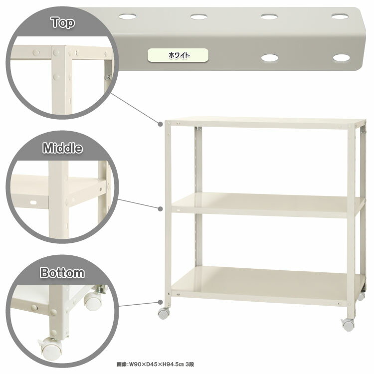 【ポイント10倍】スマートラック キャスター付 幅90×奥行20×高さ93.5cm 3段 ホワイト NSTR-K363-3 キタジマ [スチール棚 スチールラック オフィス家具 業務用 収納棚 収納ラック]【ポイントUP:2026年1月24日20:00～1月29日01:59まで】