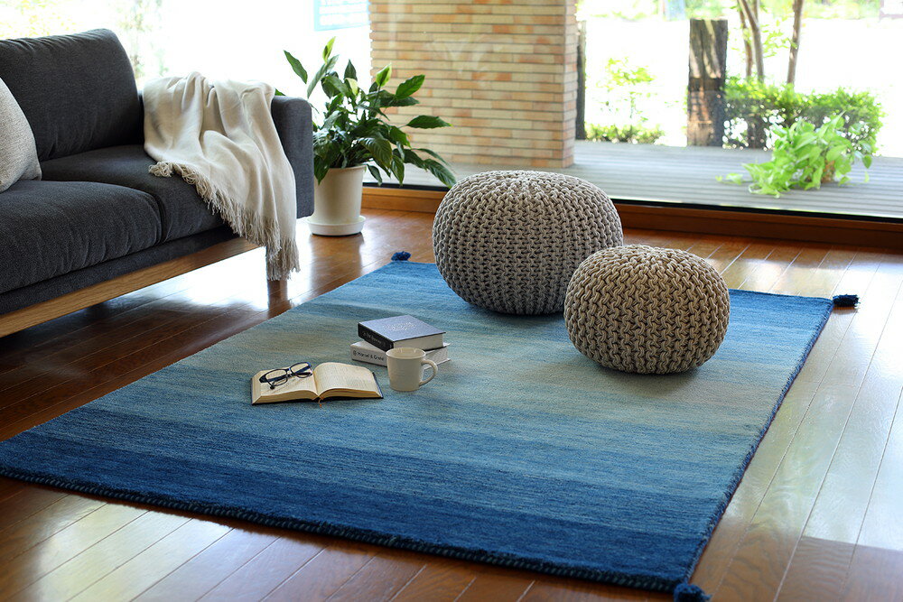 ハンドメイド 綿100%の編み込みスツール ブレイドプフ Sサイズ ベージュ/ホワイト サイズ35R×25cm 萩原..