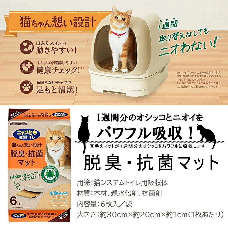 ホームセンターセブンのニャンとも清潔トイレ マット 6枚×20個 【脱臭・抗菌 トイレマット シート ケース品】｜アングル3