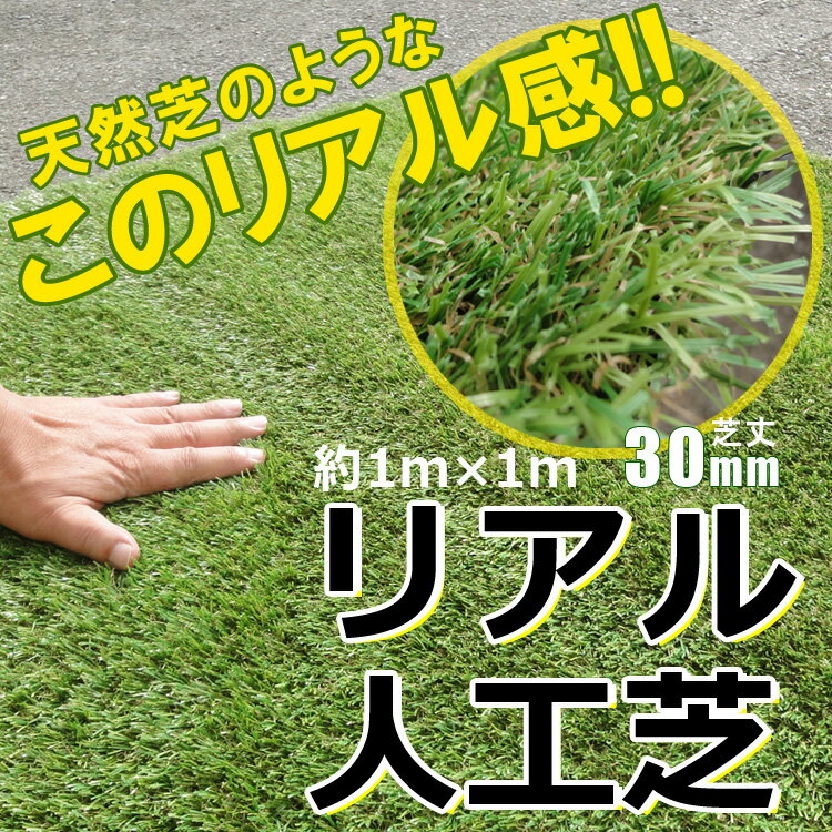 リアル人工芝　30ミリ　（約1m×1m）　1枚　（単品） ミズキ [エクステリア　ベランダ　バルコニー　エクステリア　屋上緑化　庭 遊び場　]