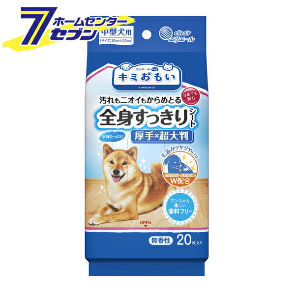 大王製紙 キミおもい 全身すっきりシート 中型犬用 20枚 [犬用 エリエール 厚手 超大判 無香性 汚れ ニ..