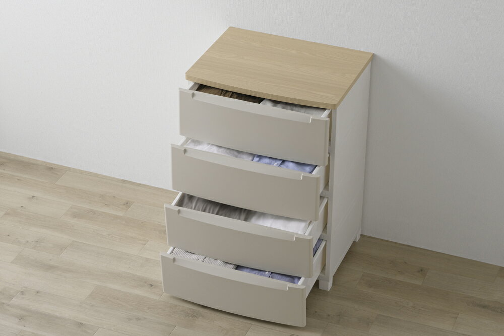 アイリスオーヤマ ウッドトップノックダウンチェスト (ベージュ) KDMG-564WT [チェスト 4段 収納ケース タンス 引き出し 木目調 収納 シンプル IRIS]