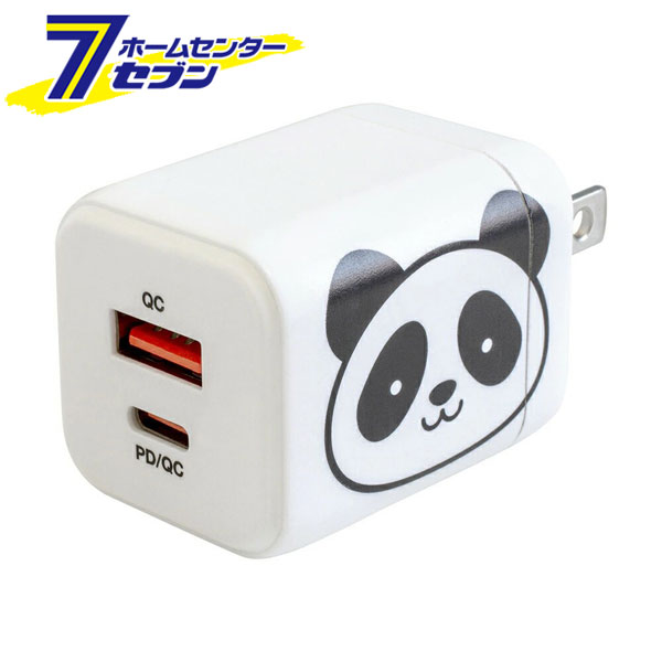 高速充電 USB充電器 20W 2ポート CHARGE GEAR パンダ ホワイト JKPD20GAWH 京ハヤ [急速充電器 USB-C&A チャージギア]
