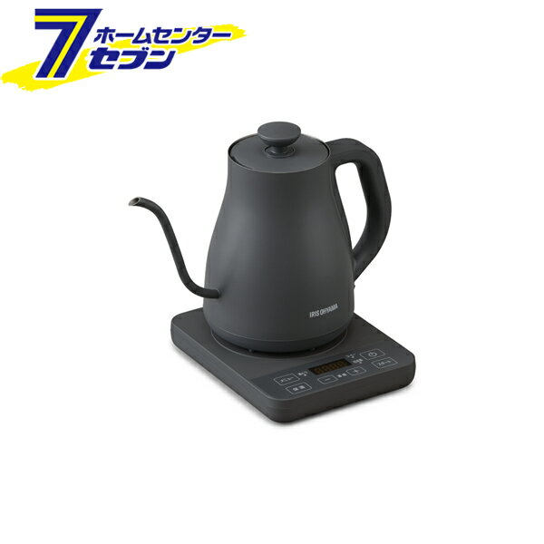電気ケトル 0.8L 温度調整 チャコール IKE-C800T-H アイリスオーヤマ [ドリップケトル 湯沸かし 簡単操作 細口ノズル]