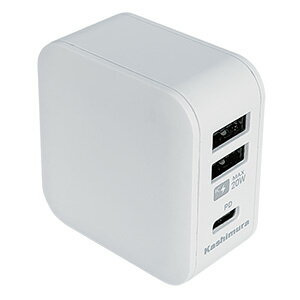 AC充電器 ACUSB 2A+C PD20W リバーシブル 自動識別 ホワイト AC-034 [3ポート 充電 携帯 スマホ タブレット 両面 白 カシムラ]