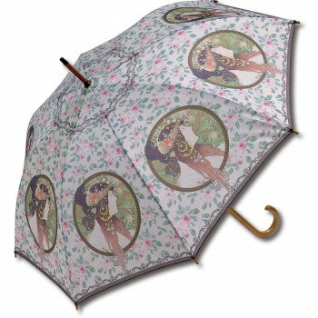 Umbrella - ユーパワー 名画木製ジャンプ傘 ミュシャ「ブルネット」 AU-02221【メーカー直送：代金引換不可：同梱不可】【北海道・沖縄・離島は配達不可】