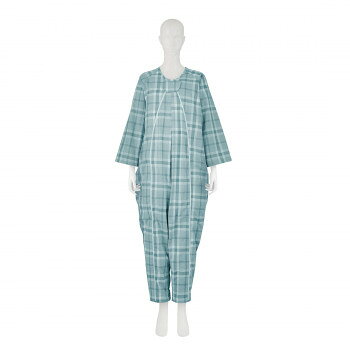 ※パッケージ、デザイン等は予告なく変更される場合があります。※画像はイメージです。商品タイトルと一致しない場合があります。ご本人では開けにくいアイデアホックを使用した介護用つなぎねまき。アイデアホックが表から見えないデザインを採用。股部分にもファスナーを配置。おむつ交換がしやすいように股ファスナーを配置。寝たきりの方や拘縮がある方にも着せやすい設計。外し方:ホックの裏側に指を添え、あまぶたの下のホックの上に指を入れ込み、爪を立てるようにして中央部を押してください「パチッ」と音がして外れます。閉じ方:あまぶたの上からホックのフチを両手で「パチッ」と音がするまで押します。サイズ3L(身長:180〜190cm、胸囲:112〜120cm、ヒップ:102〜110cm)個装サイズ：42×27.6×2.5cm重量個装重量：547g素材・材質綿100%仕様【ファスナーが開く方向】首元→両足首股部分(右足首→左足首)生産国フィリピン広告文責:株式会社ホームセンターセブンTEL:0978-33-2811※パッケージ、デザイン等は予告なく変更される場合があります。※画像はイメージです。商品タイトルと一致しない場合があります。fk094igrjs