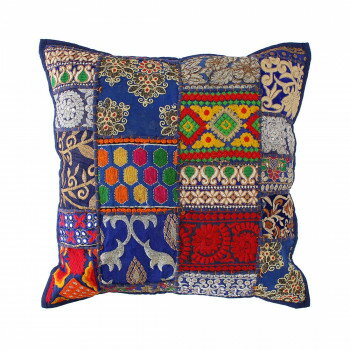 カンバディアパッチクッションカバー　ネイビー 13121883242【メーカー直送：代金引換不可：同梱不可】..