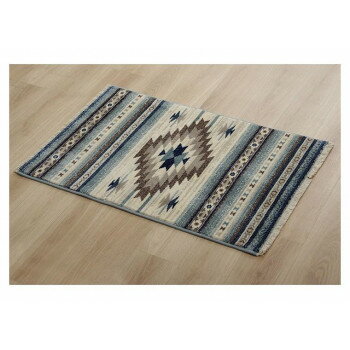 ウィルトン織 玄関マット キリム柄 約60×90cm ブルー 2052969【メーカー直送：代金引換不可：同梱不可】【北海道・沖縄・離島は配達不可】