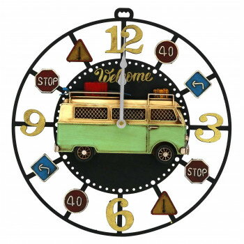 ブリキclock 掛け時計 bus 43171【メーカー直送:代金引換不可:同梱不可】【北海道・沖縄・離島は配達不可】