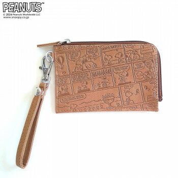 PEANUTS スヌーピー Fレザー(オールコミック)ジップケースキーリング付 ブラウン【配送方法:メール便/..