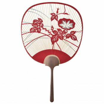 日本製(MADE IN JAPAN) うちわ 朝涼 (赤) 両面透かし 2052【メーカー直送：代金引換不可：同梱不可】【北海道・沖縄・離島は配達不可】