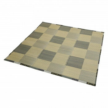 大島屋 い草ふっくらラグ 唐草市松 ブラック 180x180cm【メーカー直送：代金引換不可：同梱不可】【北海道・沖縄・離島は配達不可】