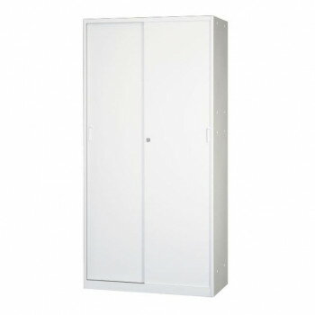 壁面収納家具/D:400・ホワイトタイプ 引違スチール戸/ラッチ仕様 H2100 棚板5枚付 ALPSホワイト色 COM-UASR4-W21【メーカー直送：代金引換不可：同梱不可】【北海道・沖縄・離島は配達不可】