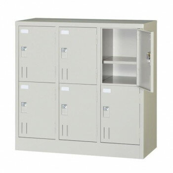 多人数ロッカー 南京錠掛金具付取手タイプ 6人用 3列2段 ニューグレー COM-SHG6B【メーカー直送：代金引換不可：同梱不可】【北海道・沖縄・離島は配達不可】