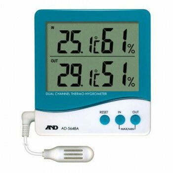 A＆D 外部温湿度センサー付き温湿度計 デュアルチャンネル AD5648A【メーカー直送：代金引換不可：同梱不可】【北海道・沖縄・離島は配達不可】