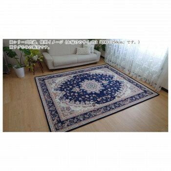Door Mats - ゴブラン織りラグ　Liege　リエージュ Navy　ネイビー 200×250【メーカー直送：代金引換不可：同梱不可】【北海道・沖縄・離島は配達不可】