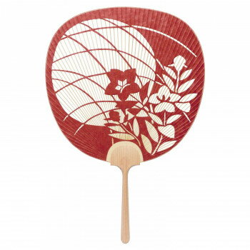 日本製(MADE IN JAPAN) うちわ 万葉(エンジ) 両面透かし 1142【メーカー直送：代金引換不可：同梱不可】【北海道・沖縄・離島は配達不可】