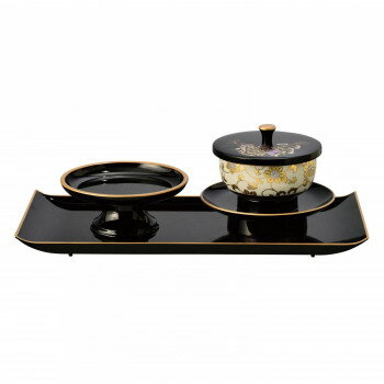 Buddhist Instruments - 鉄仙 お給仕セット 小・4.2寸 黒(フチ金) 白粒鉄仙(九谷焼) 532142028b091【メーカー直送：代金引換不可：同梱不可】【北海道・沖縄・離島は配達不可】