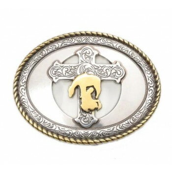 トロフィースタイルバックル カウボーイクロス ニッケル＆ゴールド 1ヶ PI7604-01【メーカー直送：代金引換不可：同梱不可】【北海道・沖縄・離島は配達不可】