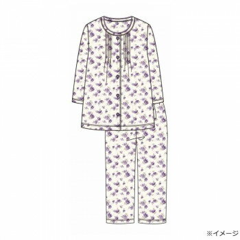 Cotton - ギャルソンヌ　レディスパジャマ　ブライトドットライン　花柄　ピンタック前開き　7分袖　パープル　161666　Lサイズ【メーカー直送：代金引換不可：同梱不可】【北海道・沖縄・離島は配達不可】