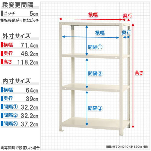【ポイント10倍】スマートラック 幅70×奥行45×高さ120cm 4段 ホワイト NSTR-447-4 キタジマ [スチール棚 スチールラック オフィス家具 業務用 収納棚 収納ラック]【ポイントUP:2026年7月4日20:00〜7月11日 1:59まで】 [2]