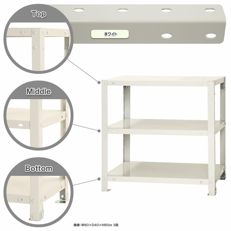 【ポイント10倍】スマートラック 幅60×奥行45×高さ60cm 3段 ホワイト NSTR-137-3 キタジマ [スチール棚..