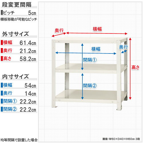 スマートラック 幅60×奥行20×高さ60cm 3段 ホワイト NSTR-133-3 キタジマ [スチール棚 スチールラック オフィス家具 業務用 収納棚 収納ラック](hc8) [2]