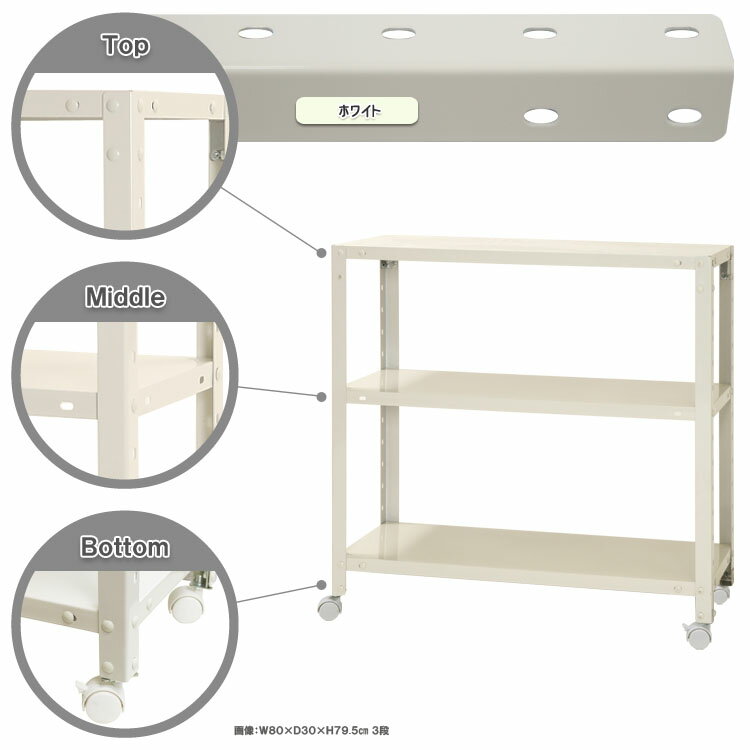 【ポイント5倍】スマートラック キャスター付 W800×D200×H785mm　ホワイト 3段 NSTR-K253-3 キタジマ [スチール棚 スチールラック 業務用 収納棚 収納ラック]【ポイントUP:2024年6月4日 20:00から 6月11日 1:59まで】 1