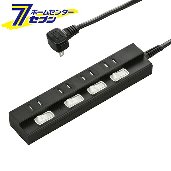 オーム電機 雷に強い節電タップ 4個口 3m 黒00-6943 HS-TPK43PBT-K[電源タップ・延長コード:雷ガード付タップ]