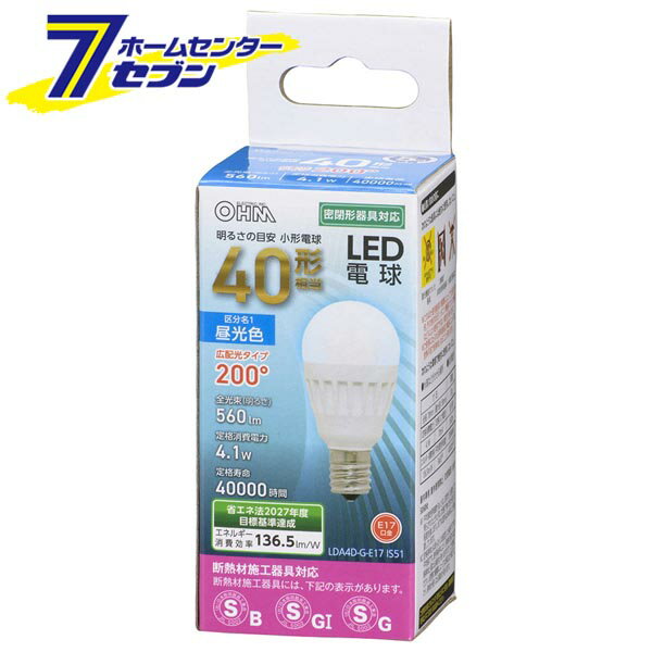 オーム電機 LED電球 小形 E17 40形相当 昼光色 [品番]06-4476 LDA4D-G-E17 IS51 [LED電球 直管 LED電球..